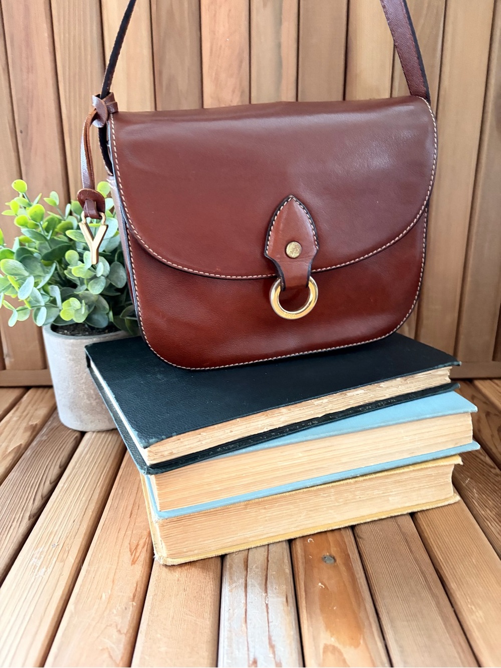 Gold Pfeil Oxford Leather Crossbody Bag Brown Germany Karl Schaar Rare Vintage